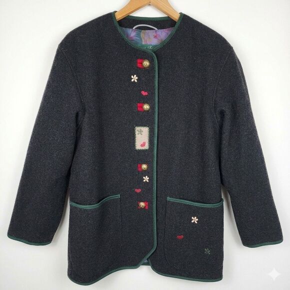 H. Moser Jackets & Blazers - H Moser Salzburg Austria Trachten Boiled Wool Jacket Folk Floral Patchwork Med